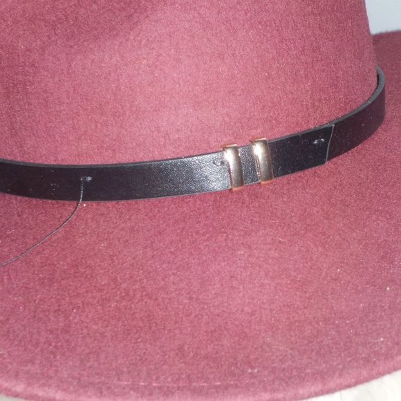 HOUSE OF HARLOW 1960 BURGUNDY WIDE BRIM 100% WOOL FEDORA HAT - ONE SIZE main image 5